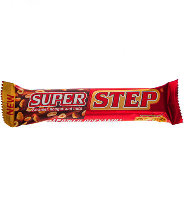 Изображение 3471 Батончик шоколадный Super Step нуга, арахис, карамель 65г Славянка