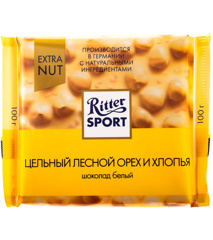 Изображение 1008 Шоколад RITTER БЕЛ ЦЕЛ ОРЕХ ХЛОПЬЯ 100г