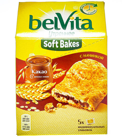 Изображение 0925 Belvita 10х250г с цельными злаками и с начинкой с какао Софт Бэйкс печенье утреннее
