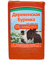 Изображение Масло сладко-сливочное несоленое "Крестьянское" 72,5%, фас. 180гр., ТМ "Деревенская Буренка"