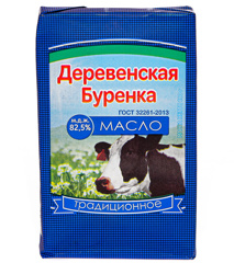 Изображение Масло сладко-сливочное несоленое "Традиционное" 82,5%, фас. 180гр., ТМ "Деревенская Буренка"