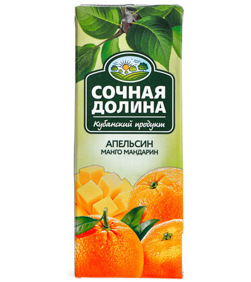 Изображение Напиток 200 мл сокосодержащий напиток из апельсинов, манго и мандаринов Сочная долина