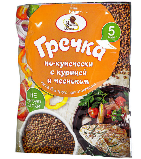 Изображение Каша Гречка "По-купечески" с курицей и чесноком 40г*25шт ЭВ/пакет (10%)