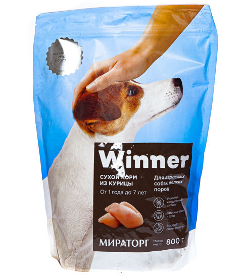 Изображение Полнорационный сухой корм для взрослых собак мелких пород из курицы 800*12 (9,6кг) Мираторг