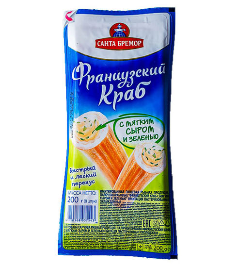 Изображение Крабовые палочки СБ"Французский краб" с СЫРОМ и ЗЕЛЕНЬЮ охл. 200гр