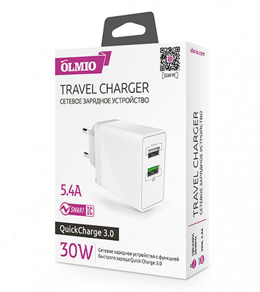 Изображение Сетевое зарядное устройство OLMIO 2USB, QC3.0+Smart IC, 30W