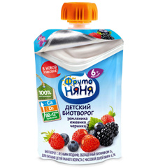 Изображение БЗМЖ 9230 ФрутоНяня 90г Биотворог с лесными ягод, обог.витам.D3, для пит.д.р.в. с м.д.ж. 4,2%., пауч