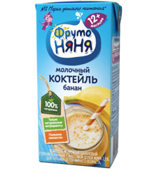 Изображение БЗМЖ 7120 ФрутоНяня Коктейль молочный стерилиз. с БАНАНОМ 2,1% 200мл, 180дней