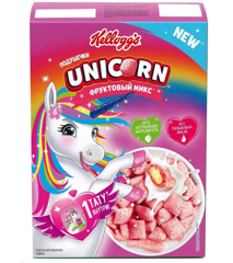 Изображение 4612 Готовые завтраки 200 г kellogg’s Unicorn Подушечки с начинкой Фруктовый микс к/уп