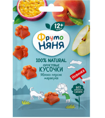 Изображение 0700 Фруктовые кусочки 15 г ФрутоНяня яблоко, персик, маракуйя,(лапки) м/уп