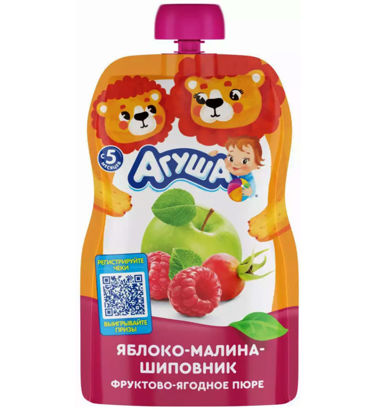 Изображение 2301 Пюре фруктовое "Агуша" Яблоко-Малина-Шиповник 90г, Pouch-pack, 365 дн. (шт.)