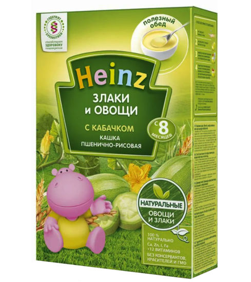 Изображение 3477 Каша безмолочная Heinz  рисово-пшеничная с кабачком, с 5 мес., 200 гр. Картон