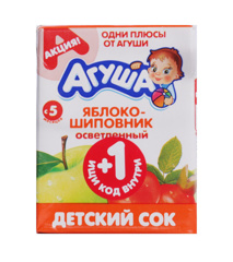 Изображение 6790 Сок детск. с мяк. Агуша Яблоко-шиповник 200 мл, 365 дней