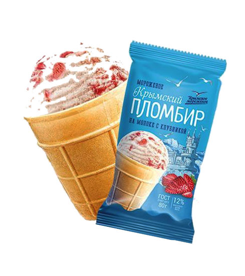 Изображение 2654 Мороженое Стакан Крымский пломбир на молоке с клубникой  80гр ТМ Крымское мороженое