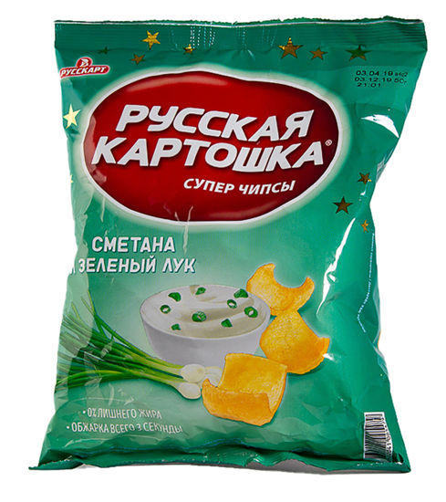 Изображение 5479 Русская картошка чипсы картофельные 50г 28п со вкусом Сметаны и лука