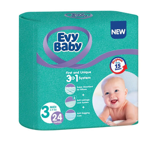 Изображение 0236 Подгузники детские 24 шт EVY BABY 5-9 кг midi м/уп