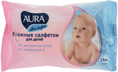 Изображение 0280 Влажные салфетки AURA ULTRA COMFORT для детей 15шт/110