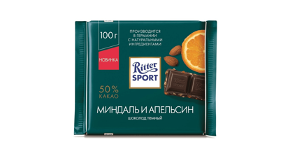 Изображение 2009 Шоколад  Ritter Sport темный 50% какао с миндалем и апельсином, 100 г