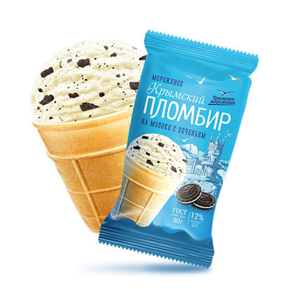 Изображение 2531 Мороженое  Пакет Крым. пломб. на молоке с печеньем 450гр. ТМ Крымское мороженое