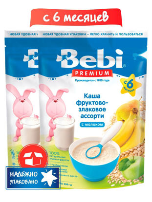 Изображение 3194 Каша 200 г Bebi Premium молочная каша Фруктово-злаковое ассорти с 6 мес. м/уп