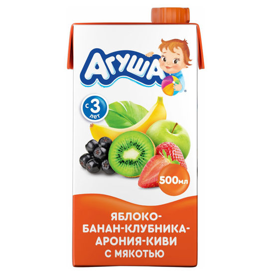 Изображение 4435 Сок детский 500 мл Агуша Ябл.-Бан.-Клуб.-Арония-Киви с мякотью т/пак