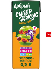 Изображение 4544 Сок 200 мл Добрый Active kid из яблок и вишни т/пак