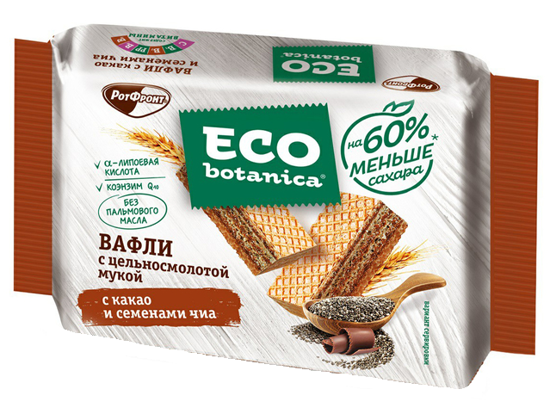 Изображение 5484 Вафли Eco-botanica с цельносмол.мукой с какао и семенами чиа, 145 г
