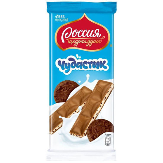 Изображение 5834 Шоколад 87 г Nestle Чудастик с молочной начинкой и какао-печеньем  м/уп