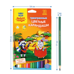 Изображение 7562 Карандаши цветные 18 шт Мульти-Пульти Енот в Испании 18цв., трехгран., заточен. к/уп