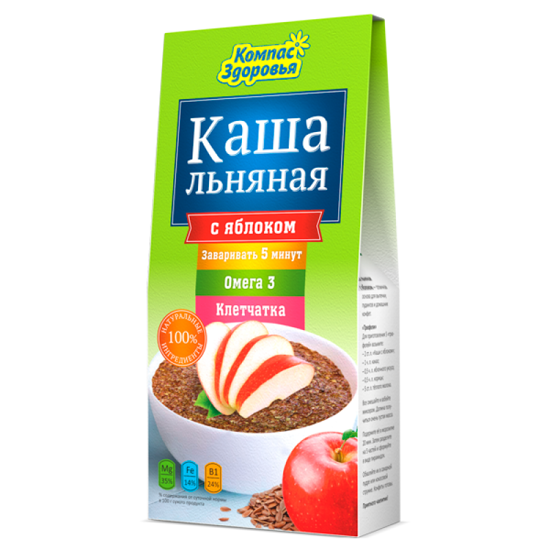 Изображение 7904 Каша 250 г Компас Здоровья Льняная с яблоком к/уп