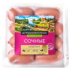 Изображение 3355 Сардельки 420 г ТМ АГРОКОМПЛЕКС Сочные МГА охл. Изд. колб. Вар.из мяса кур (25111) вак/уп