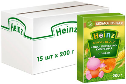 Изображение 3460 Кашка безмолочная Heinz пшенично-кукурузная с тыквой 200гр картон