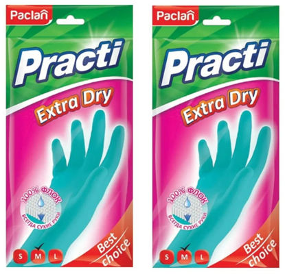 Изображение 5229 Paclan Practi Extra Dry Перчатки резиновые (L) тиффани/синий в ассортименте (10/10)