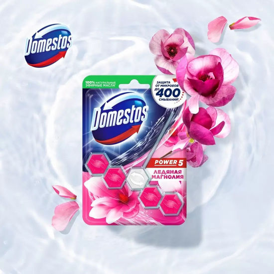 Изображение 6008 БЛОК ДЛЯ ОЧИЩЕНИЯ УНИТАЗА DOMESTOS POWER 5 ЛЕДЯНАЯ МАГНОЛИЯ 9Х55Г