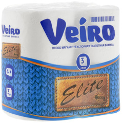 Изображение 8113 Бумага туалетная Veiro Elite, 3-сл.,4шт белая 