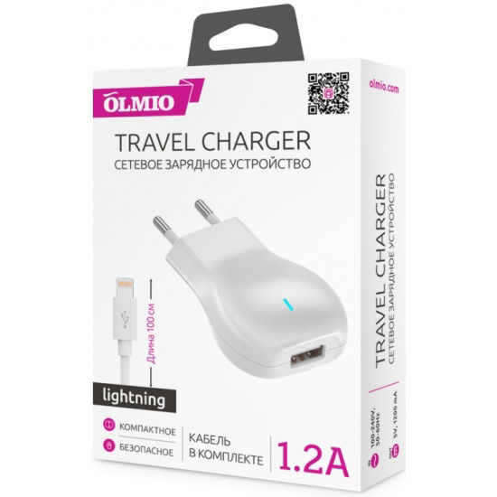 Изображение СЗУ OLMIO USB, 1.2А, +lightning кабель